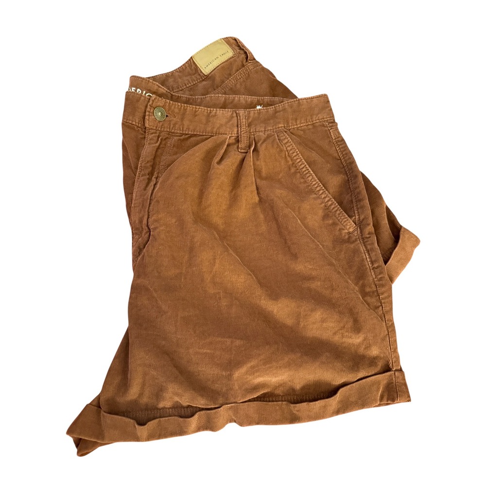 American Eagle Mom Shorts Brown Corduroy Pleated Cuffed High Rise Womens Size 20 - Picture 3 of 9